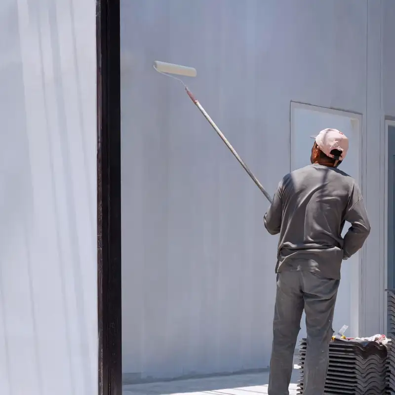 Application de peinture sur mur extérieur